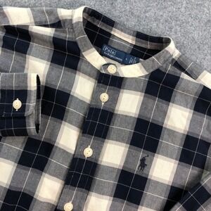 Polo Ralph Lauren Mens S Blue Plaid Cotton Banded Collar Nightshirt